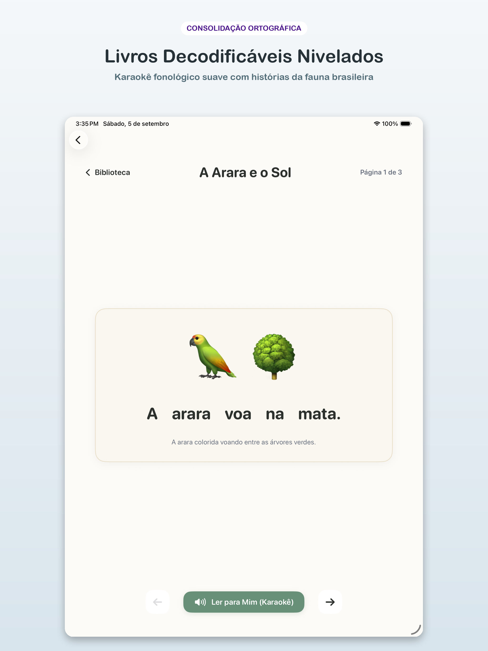 Leitor de história ilustrada no app